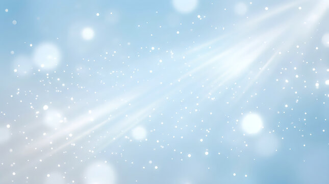 Abstract background featuring soft blue tones with glowing light leaks and ethereal bokeh particles creating a dreamy atmosphere for artistic design and creative projects