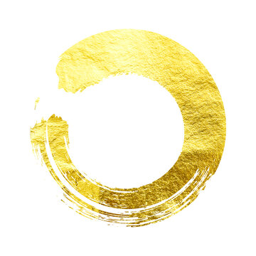 Golden grunge circle, brush stroke, line, ink smudge, hand-drawn scribble shape. Handmade sketchy mark, acrylic stains, charcoal streaks. Paint textures, dry brush effect. Vector illustration