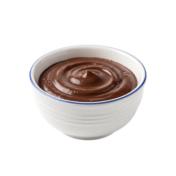 Delicious Chocolate Pudding in White Bowl, Isolated