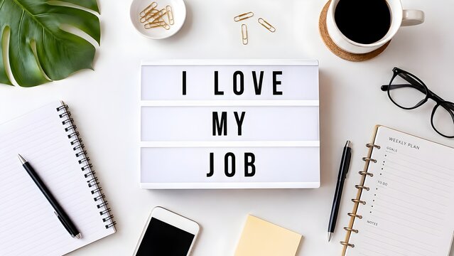 I love my job lightbox with office supplies