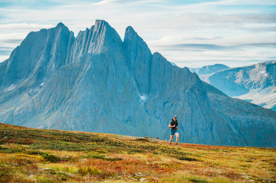 Trail runner on an alpine tundra landscape