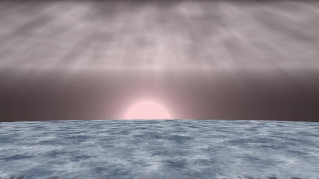 Scenic sunset over ocean water glows with dramatic cloud lighting. Peaceful evening rays highlight this sunset over ocean. Golden horizon shimmers along the sunset over ocean.