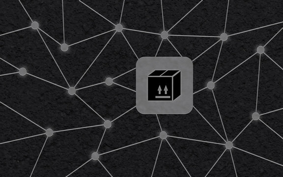 Konzeptuelles Bild mit einem Paket-Symbol in einem globalen Netzwerk auf dunklem Hintergrund. Perfekt f&uuml;r Logistik, Supply Chain, E-Commerce und moderne Transportwege.
