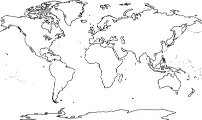 World map vector outline illustration featuring simple blank continental borders isolated on white background graphic © MD