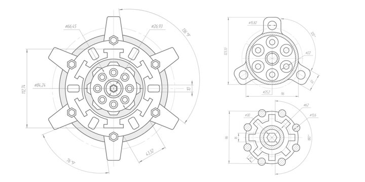 Gears. Mechanical Engineering background .Technical drawing .Vector illustration .