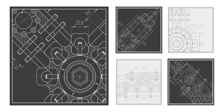 Technology blueprint .Engineering plan scheme .Mechanical Engineering drawing . Vector illustration .