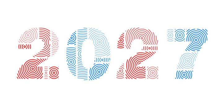 2027 inscription. Happy New Year . Christmas symbols  . Background of geometric shapes. Vector illustration.