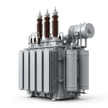 Old style electrical power transformer unit isolated on white background