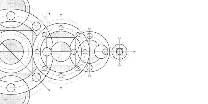 Engineering technologies. Technological drawing. Linear geometric drawing. Abstraction, Vector illustration.