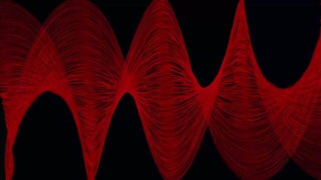 Abstract red waveform pattern pulses across a dark digital space. Dynamic audio frequency bars drive the red waveform pattern. Sound equalizer motion animates this waveform pattern.