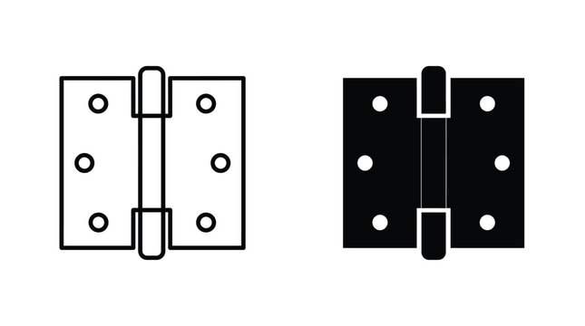 Metallic door hinges presented as minimal black silhouette icons with clean lines for professional design projects