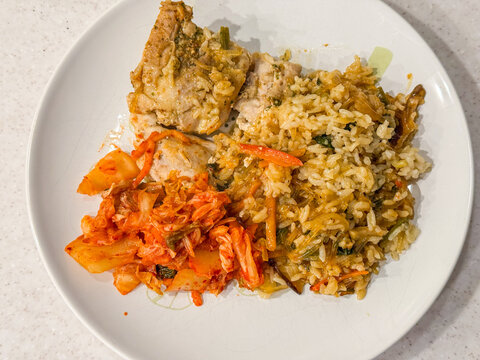 Chicken and kimchi with rice