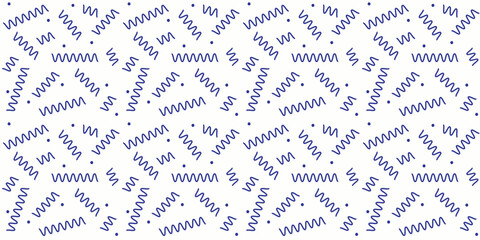 Fototapeta premium Blue zigzag and dots seamless pattern vector background, memphis style geometric retro illustration for kids fashion and