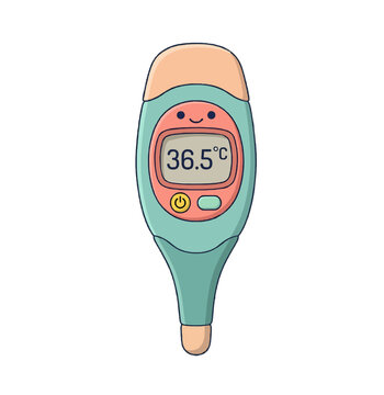 Cute digital thermometer cartoon vector illustration isolated on white background.