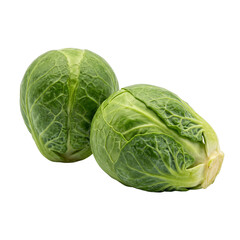 Obraz premium Two fresh Brussels sprouts isolated on black background, healthy food concept