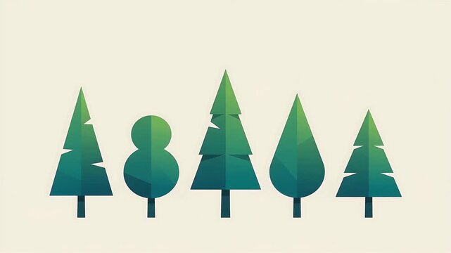 Animated Minimalist Geometric Trees Growing and Shrinking Flat Design Background