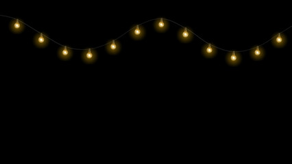 Obraz premium Glowing Christmas string lights garland isolated on black background