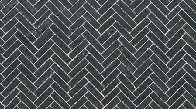 Dark charcoal brick tile wall arranged in a herringbone geometric pattern with generated using ai