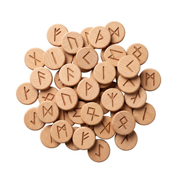 Wooden Rune Stones Pile Isolated