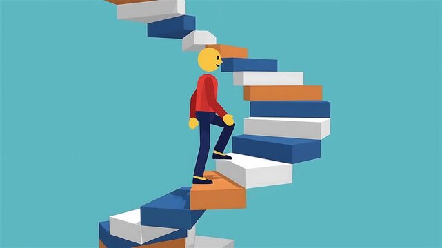 Animated Stick Figure Walking Up and Down Spiral Stairs Looping Animation