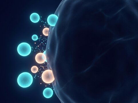 3D microscopic visualization of extracellular vesicle exosomes budding from biological cell membrane