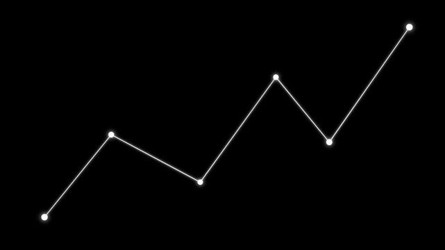 White minimalist line chart showing upward trend and business growth fluctuation on black background