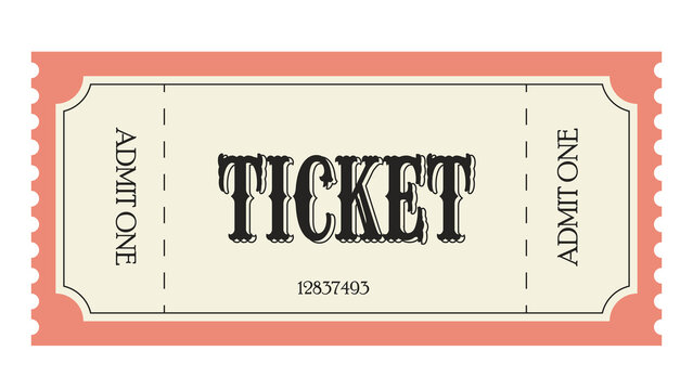 Vintage admit one ticket with pink border and vintage typography isolated on white background event ticket cinema ticket entry coupon one person old fashioned admission isolated festival