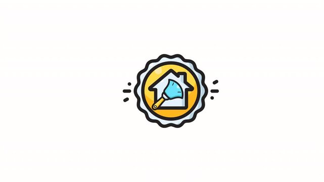 Cleaning companies, maid services, or housekeeping businesses. This logo features a yellow badge icon and a blue brush drawing.