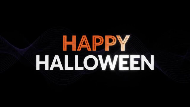 Animation Happy halloween text display with flying bats and spider webs on a black background motion graphic with greeting text animated Video.