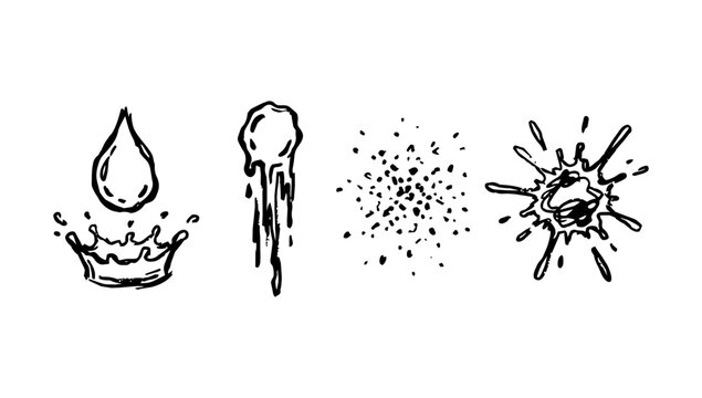Continuous doodle line art elegantly featuring water splash melting ice cube and dust explosion