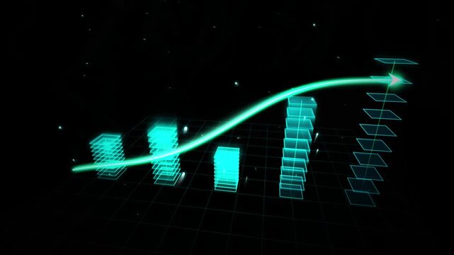 Glowing digital bar graph showing upward growth trend