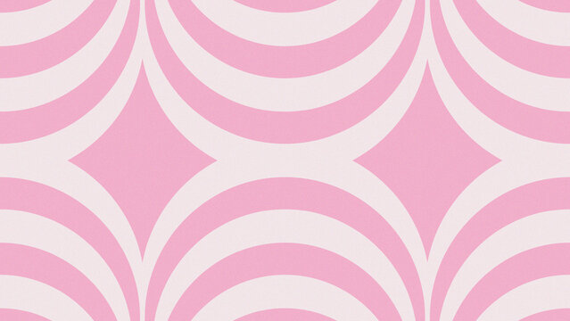 Seamless abstract geometric pattern with pink concentric arcs and wavy lines for modern background design. Lines and stars patterns design with grain texture background.