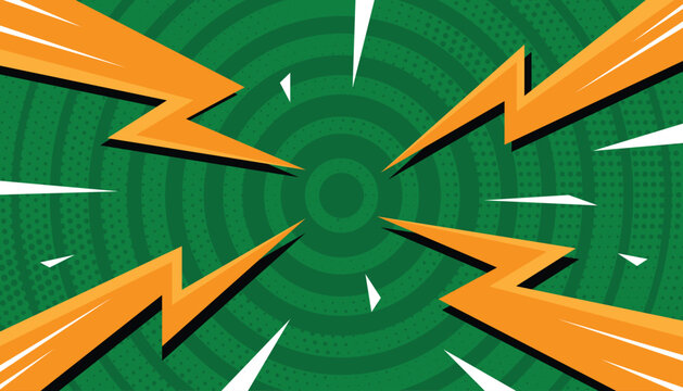 Comic Pop Art Lightning Bolt Background Green Orange Vector