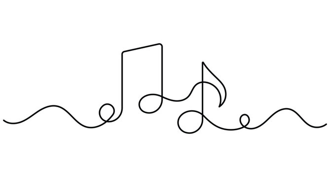 Music line art with flowing notes and editable stroke vector illustration