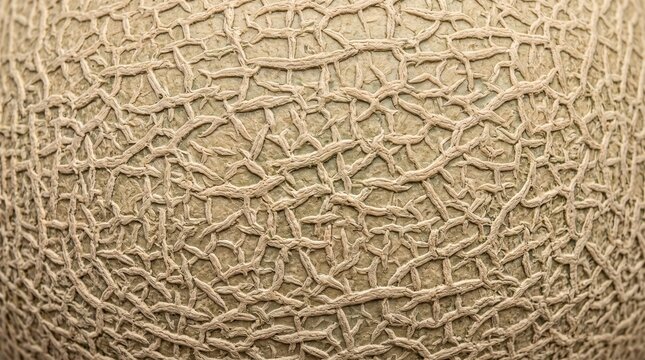 Flattened Cantaloupe Melon Skin Texture with Beige Netted Rind Pattern Full Frame Background