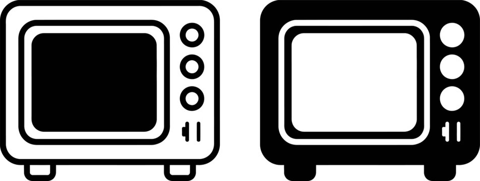 Microwave oven icon set, kitchen appliance vector symbols for cooking and food preparation.