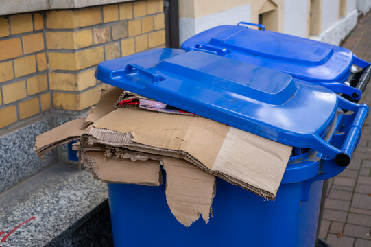 Blue Recycling Bin for Waste Paper &ndash; Paper Recycling, Waste Separation and Environmental Protection Concept