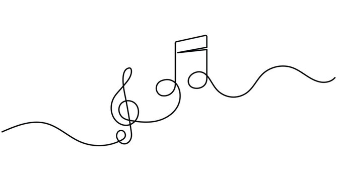 Treble clef music note continuous line art depicting a harmonious audio symbol with an editable stroke vector style.