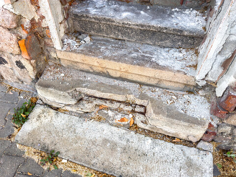 Old Dilapidated Entrance Steps of a House &ndash; Home Renovation and Property Maintenance Concept