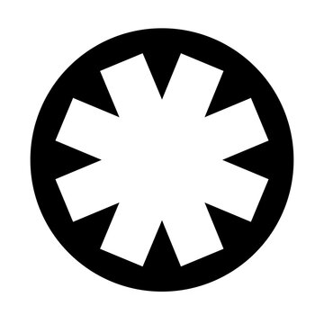 Black circle white eight point asterisk star badge icon logo
