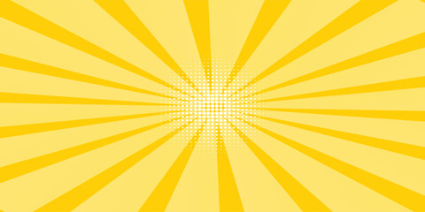 Obraz premium Yellow abstract background with light of sunburst. yellow starburst with halftone. sun ray retro background with flash