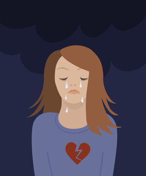Crying sad woman with broken heart, mental health concept