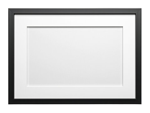 Black picture frame with a wide white mat board, isolated on transparent background