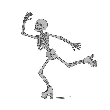 Skeleton roller skating vector illustration on black background