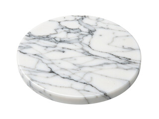 Fototapeta premium Round white marble board with grey veining, isolated on transparent background