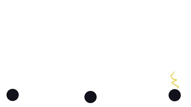 Below, three atoms, molecules, or circles tremble or jerk, shooting lightning bolts.