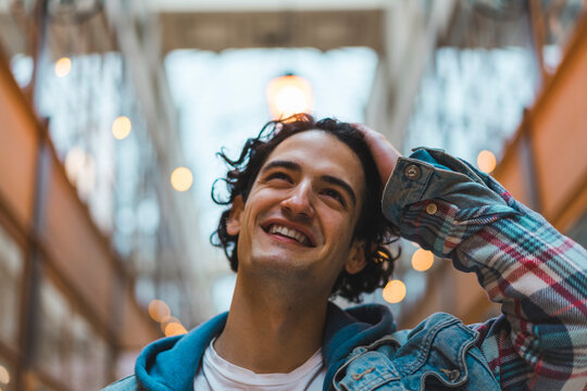 Portrait of smiling young man in shopping centre
