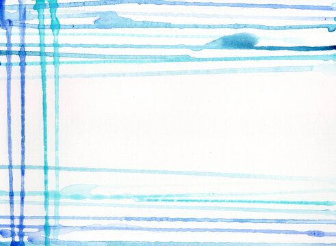 Fine blue watercolor lines create a frame with copy space