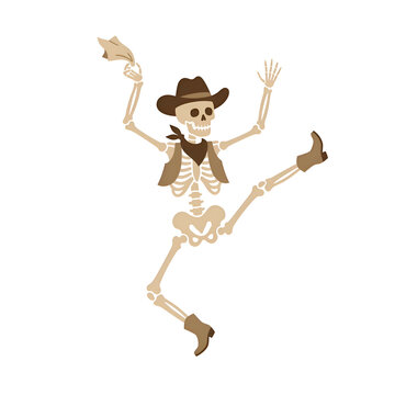 Dancing Cowboy Skeleton Cartoon Vector Illustration