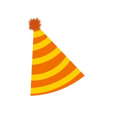 Bright Orange and Yellow Striped Festive Party Hat With Fluffy Pom Pom for Celebration Events